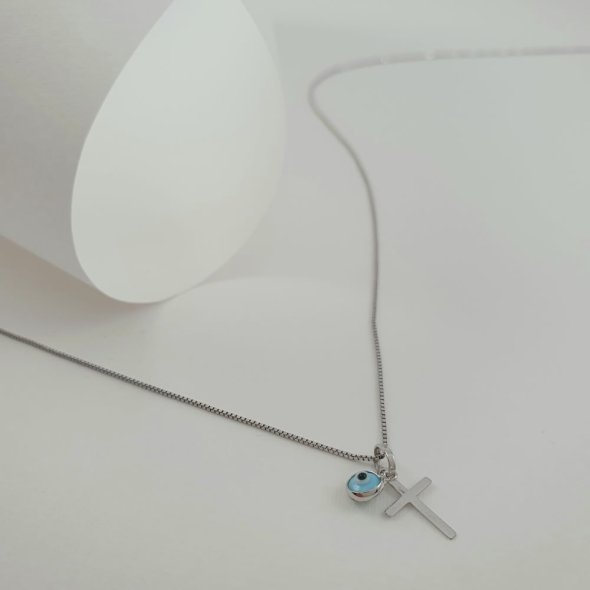 Σταυρός λευκόχρυσος με ματάκι από Μουράνο - ΛΕΥΚΟ, ΧΡΥΣΟΣ K9, ΜΟΥΡΑΝΟ, BLUE