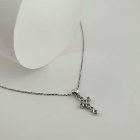 Σταυρός λευκόχρυσος με Ζιργκον - ΛΕΥΚΟ, ΧΡΥΣΟΣ K14, ΖΙΡΓΚΟΝ, WHITE - 1