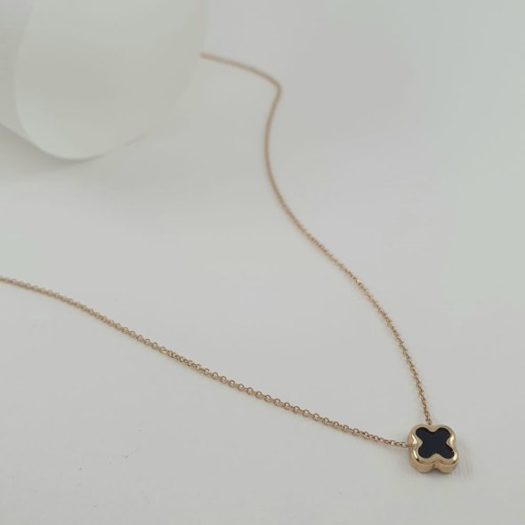 Κολιέ αλυσίδα χρυσή με σταυρό λουλούδι από μαύρο Όνυχα - ΚΙΤΡΙΝΟ, ΧΡΥΣΟΣ K9, ΟΝΥΧΑΣ, BLACK