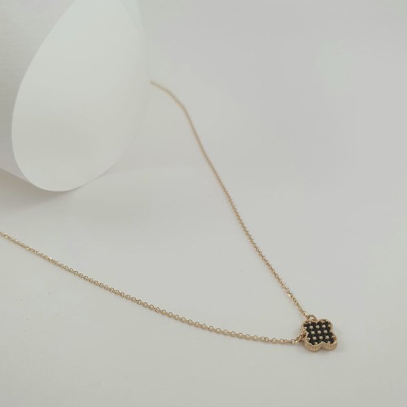 Κολιέ αλυσίδα χρυσό με σταυρό λουλούδι από μαύρο Ζιργκον - ΚΙΤΡΙΝΟ, ΧΡΥΣΟΣ K9, ΖΙΡΓΚΟΝ, BLACK