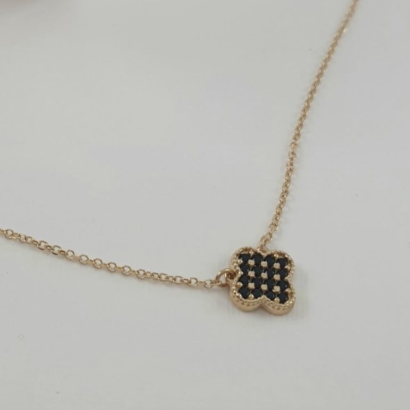 Κολιέ αλυσίδα χρυσό με σταυρό λουλούδι από μαύρο Ζιργκον - ΚΙΤΡΙΝΟ, ΧΡΥΣΟΣ K9, ΖΙΡΓΚΟΝ, BLACK - 1