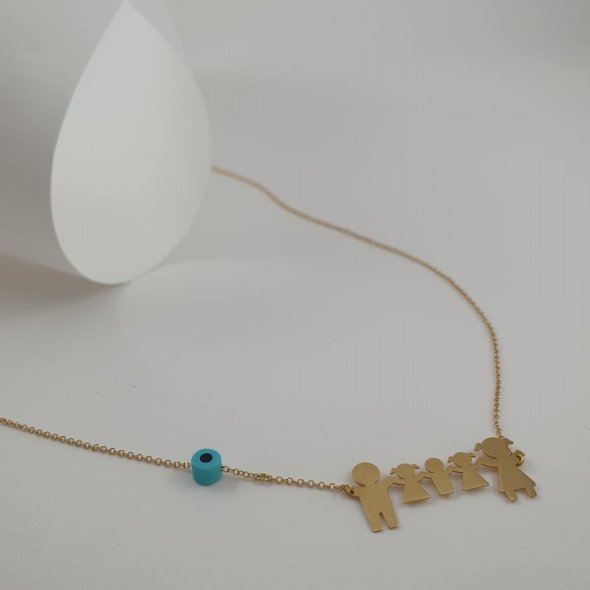 Κολιέ αλυδίδα χρυσή οικογένια με ματάκι - ΚΙΤΡΙΝΟ, ΧΡΥΣΟΣ K14, ΣΜΑΛΤΟ, BLUE