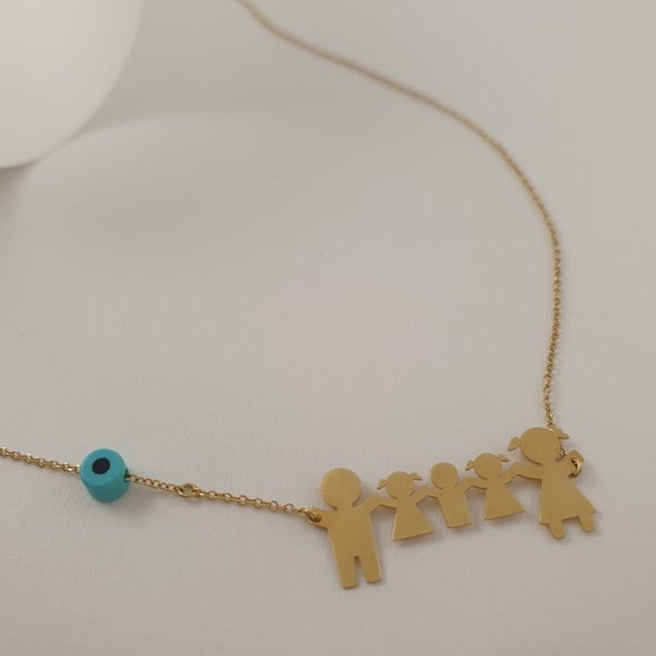 Κολιέ αλυδίδα χρυσή οικογένια με ματάκι - ΚΙΤΡΙΝΟ, ΧΡΥΣΟΣ K14, ΣΜΑΛΤΟ, BLUE - 1