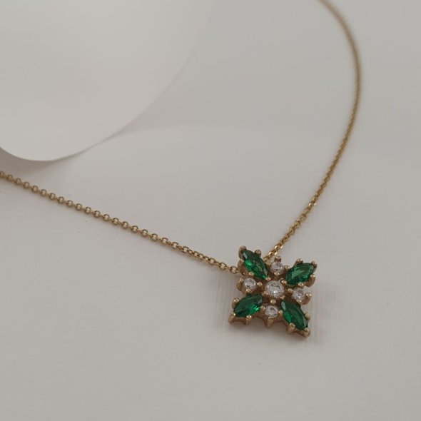 Κολιέ αλυσίδα χρυσή με λουλούδι από άσπρο & πράσινα Ζιργκον - ΚΙΤΡΙΝΟ, ΧΡΥΣΟΣ K9, ΖΙΡΓΚΟΝ, WHITE, ΖΙΡΓΚΟΝ, GREEN  - 1