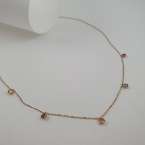 Κολιέ αλυσίδα με κρεμαστά πολύχρωμα Ζιργκον - ΚΙΤΡΙΝΟ, ΧΡΥΣΟΣ K9, ΖΙΡΓΚΟΝ, YELLOW, ΖΙΡΓΚΟΝ, PURPLE