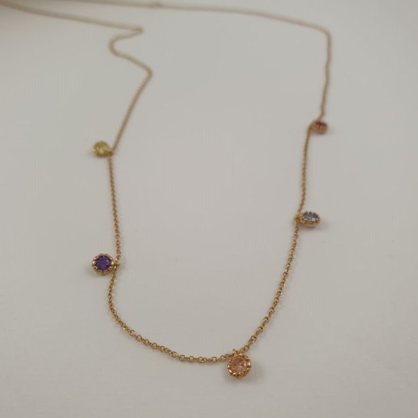 Κολιέ αλυσίδα με κρεμαστά πολύχρωμα Ζιργκον - ΚΙΤΡΙΝΟ, ΧΡΥΣΟΣ K9, ΖΙΡΓΚΟΝ, YELLOW, ΖΙΡΓΚΟΝ, PURPLE - 1