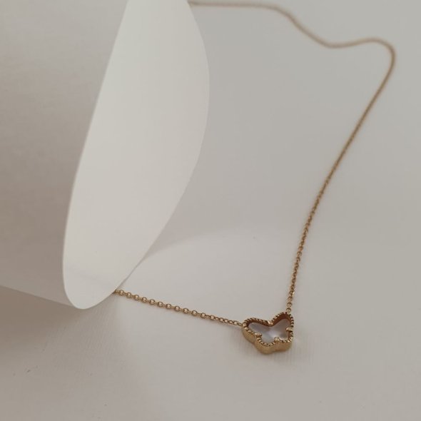 Κολιέ αλυσίδα χρυσή με πεταλούδα από Φίλντισι - ΚΙΤΡΙΝΟ, ΧΡΥΣΟΣ K9, MOTHER OF PEARL, WHITE - 1