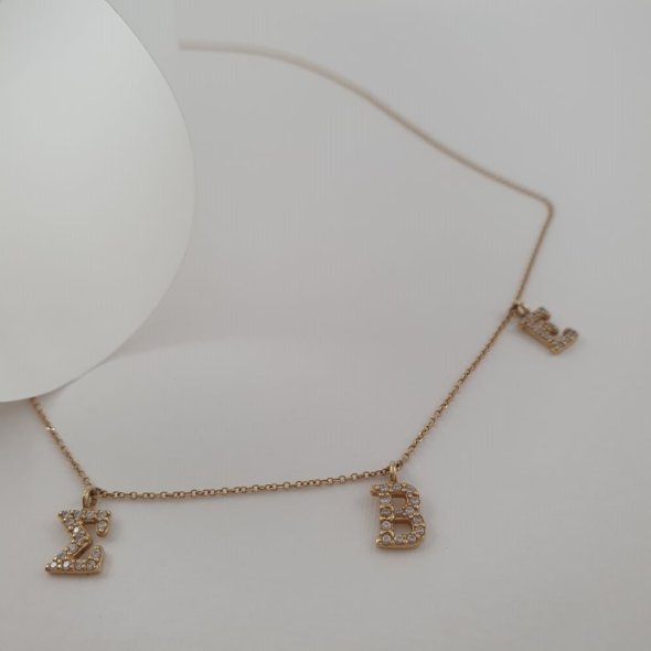 Κολιέ αλυσίδα χρυσή με μονογράμματα Σ Β Ε με λευκά Ζιργκον - ΚΙΤΡΙΝΟ, ΧΡΥΣΟΣ K14, ΖΙΡΓΚΟΝ, WHITE - 1