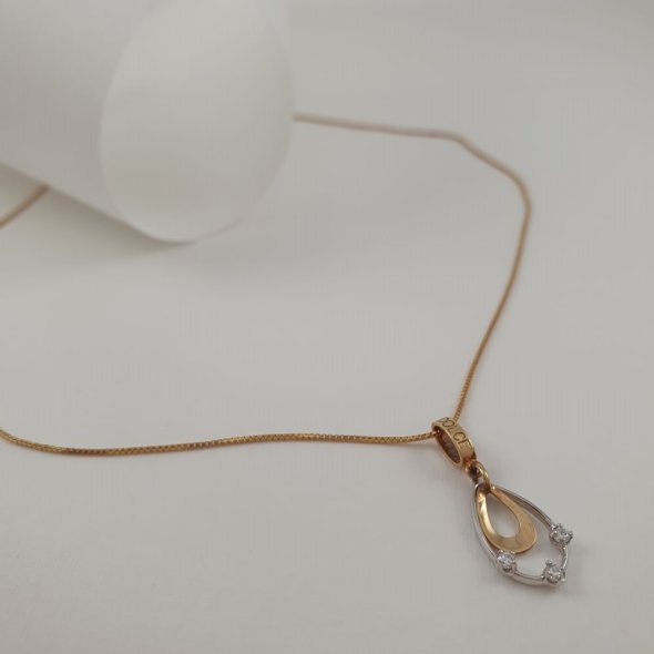 Κολιέ αλυσίδα χρυσή με κρεμαστό στοιχείο δίχρωμο με Ζιργκον - ΚΙΤΡΙΝΟ, ΧΡΥΣΟΣ K14, ΖΙΡΓΚΟΝ, WHITE - 1