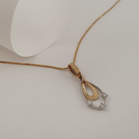 Κολιέ αλυσίδα χρυσή με κρεμαστό στοιχείο δίχρωμο με Ζιργκον - ΚΙΤΡΙΝΟ, ΧΡΥΣΟΣ K14, ΖΙΡΓΚΟΝ, WHITE