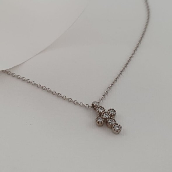 Κολιέ αλυσίδα λευκόχρυση με σταυρουδάκι με Ζιργκον - ΛΕΥΚΟ, ΧΡΥΣΟΣ K9, ΖΙΡΓΚΟΝ, WHITE - 1