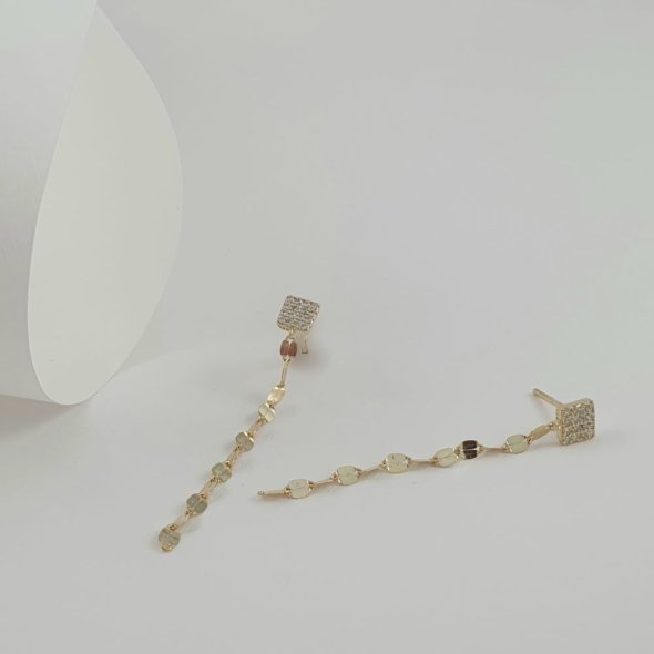 Σκουλαρίκια κρεμαστά αλυσίδα με Ζιργκον - ΚΙΤΡΙΝΟ, ΑΣΗΜΙ, ΖΙΡΓΚΟΝ, WHITE