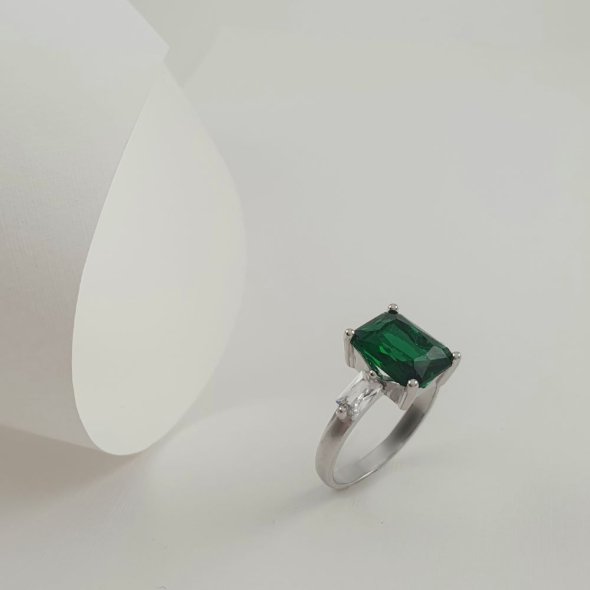 Δαχτυλίδι ασημένιο με πράσινο & λευκά Ζιργκον - ΛΕΥΚΟ, ΑΣΗΜΙ, ΖΙΡΓΚΟΝ, GREEN , ΖΙΡΓΚΟΝ, WHITE