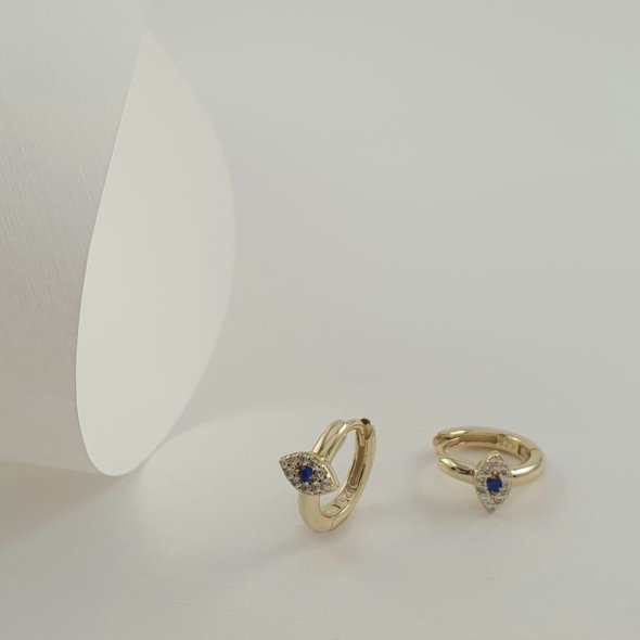 Σκουλαρίκια κρίκοι με μάτι από λευκά & μπλε Ζιργκον - ΚΙΤΡΙΝΟ, ΑΣΗΜΙ, ΖΙΡΓΚΟΝ, BLUE, ΖΙΡΓΚΟΝ, WHITE - 1