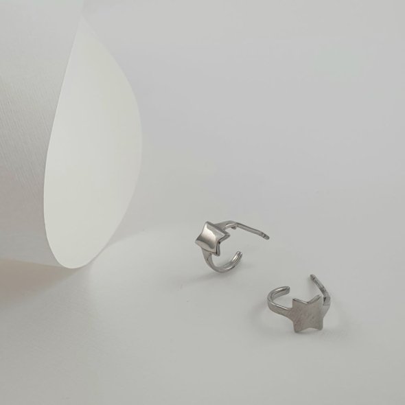 Σκουλαρίκια κρίκοι ασημένιοι με αστέρι - ΛΕΥΚΟ, ΑΣΗΜΙ