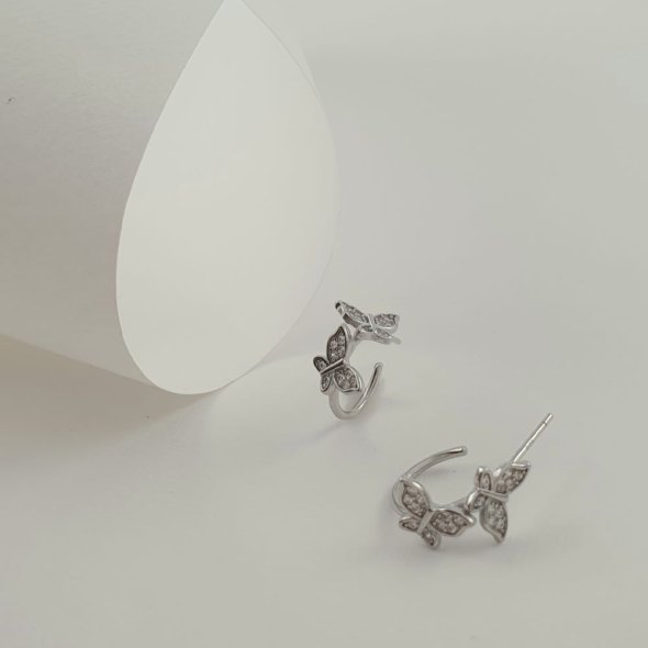 Σκουλαρίκια κρίκοι ασημένιοι με πεταλούδες με Ζιργκον - ΛΕΥΚΟ, ΑΣΗΜΙ, ΖΙΡΓΚΟΝ, WHITE