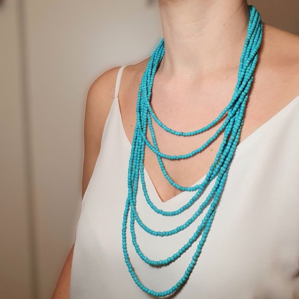 Κολιέ μακρύ με Τιρκουάζ - ΚΙΤΡΙΝΟ, ΑΣΗΜΙ, ΤΙΡΚΟΥΑΖ, TURQUOISE - 1