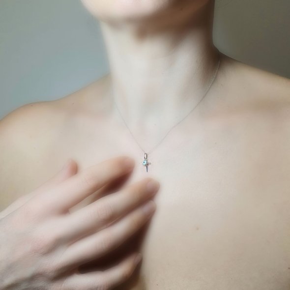 Σταυρός λευκόχρυσος με ματάκι από Μουράνο - ΛΕΥΚΟ, ΧΡΥΣΟΣ K9, ΜΟΥΡΑΝΟ, BLUE - 2