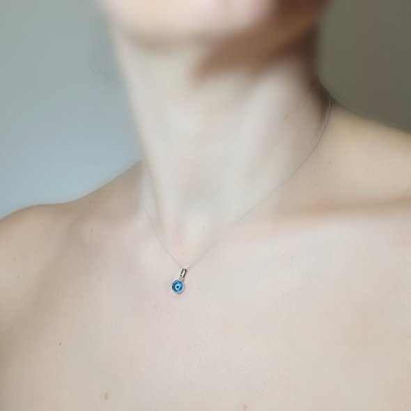 Μενταγιόν φυλακτό λευκόχρυσο ματάκι με Μουράνο - ΛΕΥΚΟ, ΧΡΥΣΟΣ K9, ΜΟΥΡΑΝΟ, BLUE - 2