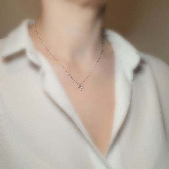 Κολιέ αλυσίδα λευκόχρυση με σταυρουδάκι με Ζιργκον - ΛΕΥΚΟ, ΧΡΥΣΟΣ K9, ΖΙΡΓΚΟΝ, WHITE - 2