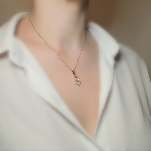 Κολιέ αλυσίδα χρυσή με κρεμαστό στοιχείο δίχρωμο με Ζιργκον - ΚΙΤΡΙΝΟ, ΧΡΥΣΟΣ K14, ΖΙΡΓΚΟΝ, WHITE - 2