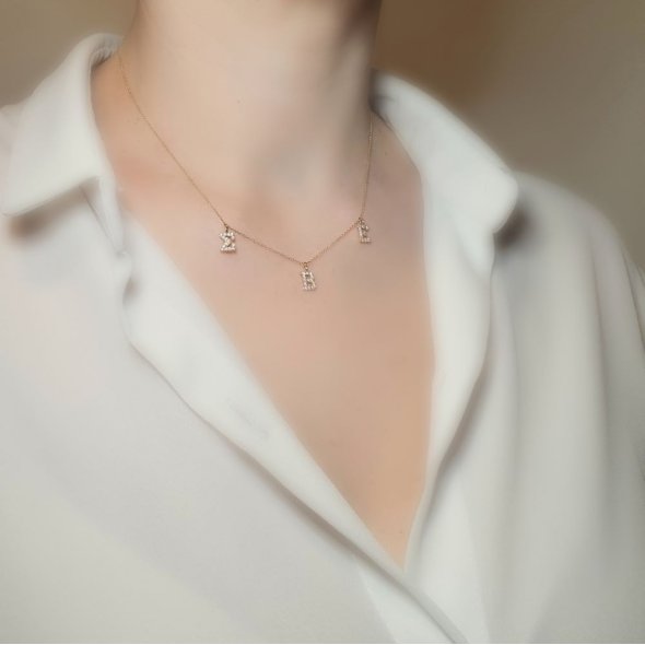 Κολιέ αλυσίδα χρυσή με μονογράμματα Σ Β Ε με λευκά Ζιργκον - ΚΙΤΡΙΝΟ, ΧΡΥΣΟΣ K14, ΖΙΡΓΚΟΝ, WHITE - 2