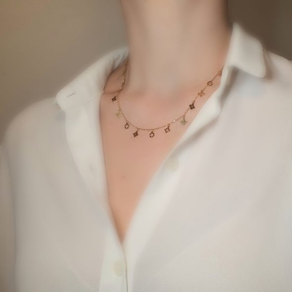 Κολιέ αλυσίδα χρυσή με κρεμαστά στοιχεία LV - ΚΙΤΡΙΝΟ, ΧΡΥΣΟΣ K14 - 2