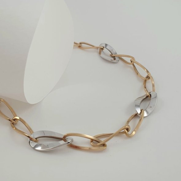 Βραχιόλι χρυσό με κρίκους δίχρωμο - ΚΙΤΡΙΝΟ-ΛΕΥΚΟ, ΧΡΥΣΟΣ K14