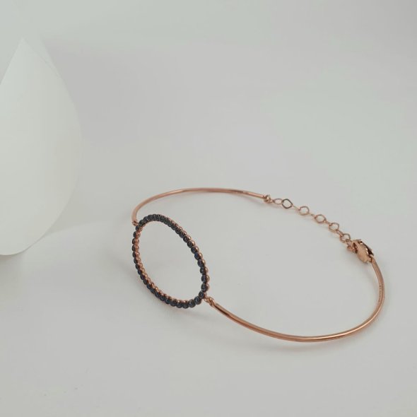 Βραχιόλι χειροπέδα ροζ χρυσή με μαύρα Ζιργκον - ΡΟΖ, ΧΡΥΣΟΣ K9, ΖΙΡΓΚΟΝ, BLACK - 1