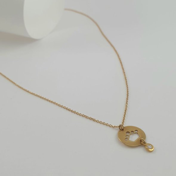 Κολιέ αλυσίδα χρυσή με μενταγιόν στρόγγυλο με Διαμάντι - ΚΙΤΡΙΝΟ, ΧΡΥΣΟΣ K14, ΔΙΑΜΑΝΤΙ, 0,02