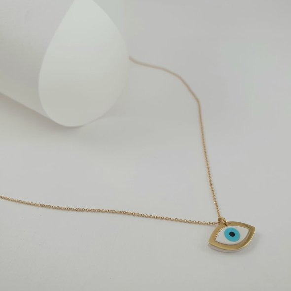 Κολιέ αλυσίδα χρυσή με μάτι από Σμάλτο - ΚΙΤΡΙΝΟ, ΧΡΥΣΟΣ K14, ΣΜΑΛΤΟ, WHITE, ΣΜΑΛΤΟ, BLUE