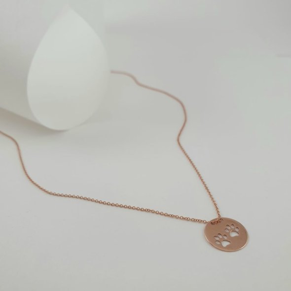 Κολιέ αλυσίδα ροζ χρυσό με πατουσάκια - ΡΟΖ, ΧΡΥΣΟΣ K14