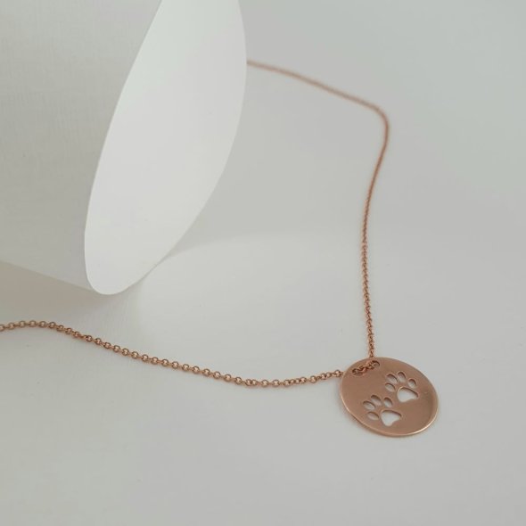 Κολιέ αλυσίδα ροζ χρυσό με πατουσάκια - ΡΟΖ, ΧΡΥΣΟΣ K14 - 1