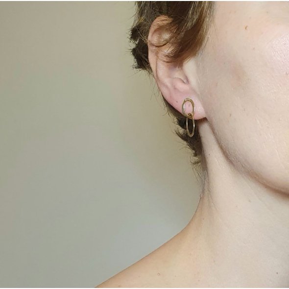 Σκουλαρίκια χρυσά κρεμαστά διπλοί κρίκοι - ΚΙΤΡΙΝΟ, ΧΡΥΣΟΣ K14 - 1