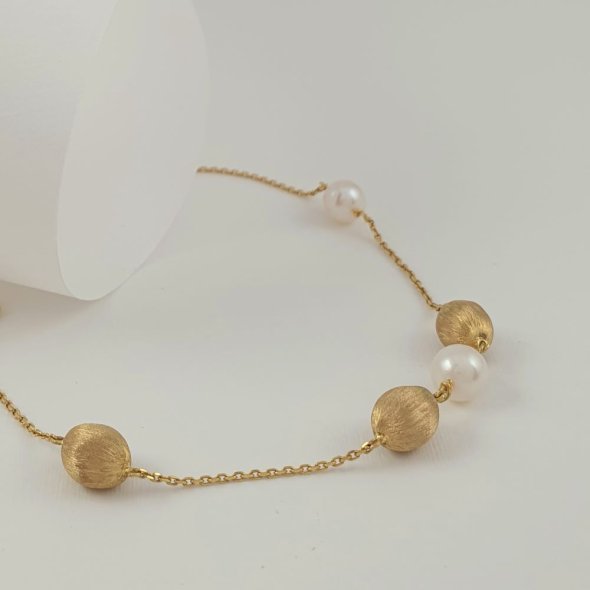 Βραχιόλι αλυσίδα χρυσή με Μαργαριτάρια - ΚΙΤΡΙΝΟ, ΧΡΥΣΟΣ K14, ΜΑΡΓΑΡΙΤΑΡΙ, WHITE