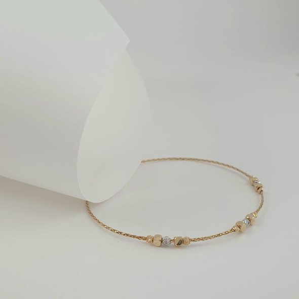 Βραχιόλι χρυσό με κύβους & σφαίρες δίχρωμο - ΚΙΤΡΙΝΟ-ΛΕΥΚΟ, ΧΡΥΣΟΣ K14