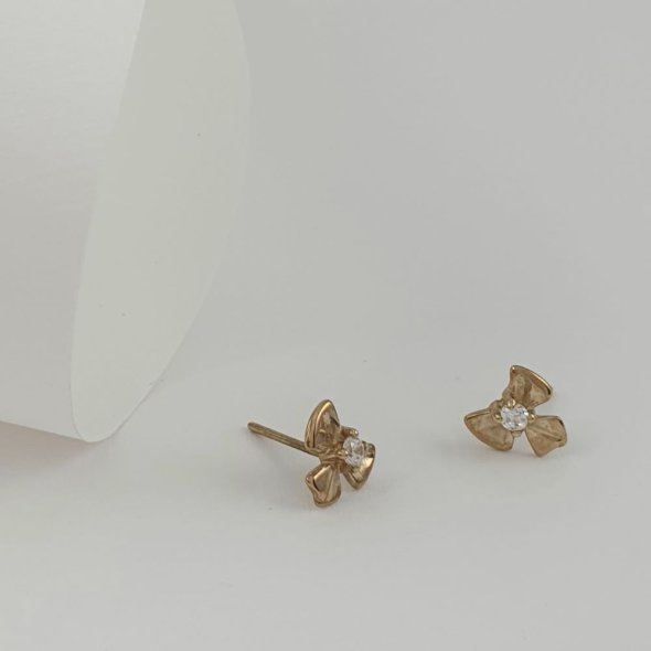 Σκουλαρίκια χρυσά φιογκάκια με Ζιργκον - ΚΙΤΡΙΝΟ, ΧΡΥΣΟΣ K9, ΖΙΡΓΚΟΝ, WHITE