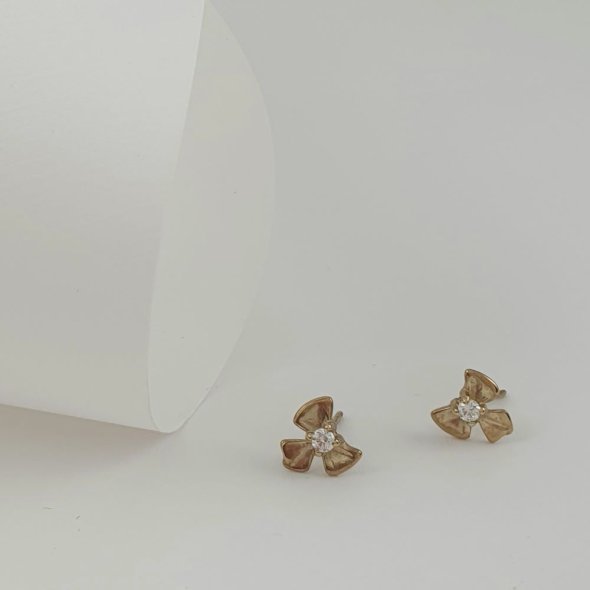 Σκουλαρίκια χρυσά φιογκάκια με Ζιργκον - ΚΙΤΡΙΝΟ, ΧΡΥΣΟΣ K9, ΖΙΡΓΚΟΝ, WHITE - 1