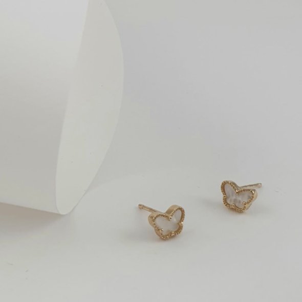 Σκουλαρίκια χρυσά πεταλούδες με Φίλντισι - ΚΙΤΡΙΝΟ, ΧΡΥΣΟΣ K9, MOTHER OF PEARL, WHITE