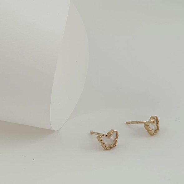 Σκουλαρίκια χρυσά πεταλούδες με Φίλντισι - ΚΙΤΡΙΝΟ, ΧΡΥΣΟΣ K9, MOTHER OF PEARL, WHITE - 1