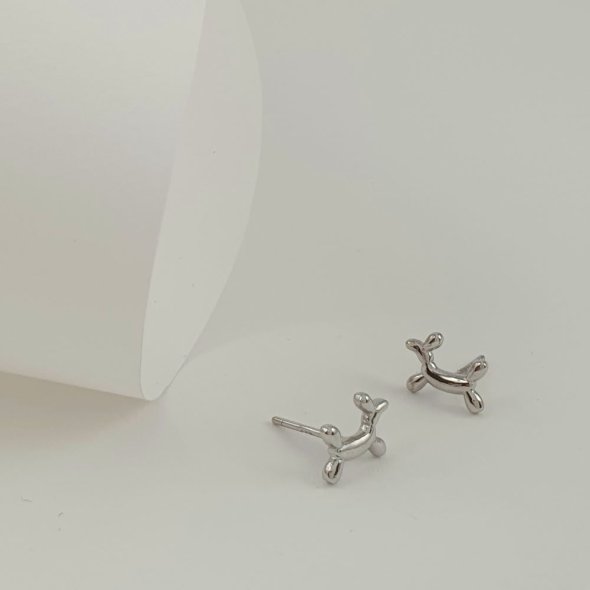 Σκουλαρίκια ασημένια σκυλάκια - ΛΕΥΚΟ, ΑΣΗΜΙ - 1