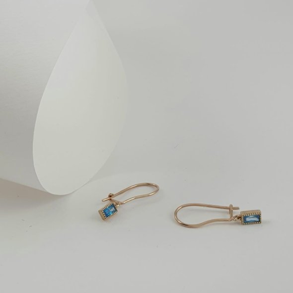 Σκουλαρίκια χρυσά κρεμαστά με γαλάζιο Ζιργκον - ΚΙΤΡΙΝΟ, ΧΡΥΣΟΣ K9, ΖΙΡΓΚΟΝ, BLUE - 1