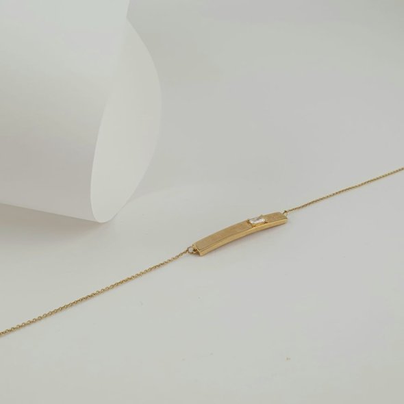 Βραχιόλι ταυτότητα χρυσή με λευκό Ζιργκον - ΚΙΤΡΙΝΟ, ΧΡΥΣΟΣ K9, ΖΙΡΓΚΟΝ, WHITE - 1