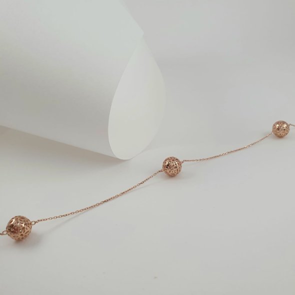 Βραχιόλι αλυσίδα ροζ χρυσή με τρεις ανάγλυφες σφαίρες & λευκό Ζιργκον - ΡΟΖ, ΧΡΥΣΟΣ K14, ΖΙΡΓΚΟΝ, WHITE - 1