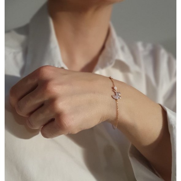 Βραχιόλι αλυσίδα χρυσή με σταυρουδάκι, ματάκι & καροτσάκι από ροζ Σμάλτο - ΚΙΤΡΙΝΟ, ΧΡΥΣΟΣ K9, ΣΜΑΛΤΟ, PINK - 2