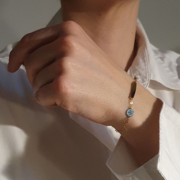 Βραχιόλι αλυσίδα χρυσή ταυτότητα με ματάκι από Μουράνο & Κωνσταντινάτο με γαλάζιο Σμάλτο - ΚΙΤΡΙΝΟ, ΧΡΥΣΟΣ K9, ΜΟΥΡΑΝΟ, BLUE, ΣΜΑΛΤΟ, LIGHT BLUE - 2