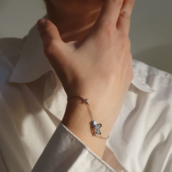 Βραχιόλι αλυσίδα λευκόχρυση με σταυρουδάκι, ματάκι & αλογάκι με γαλάζιο Σμάλτο - ΛΕΥΚΟ, ΧΡΥΣΟΣ K9, ΣΜΑΛΤΟ, LIGHT BLUE - 2