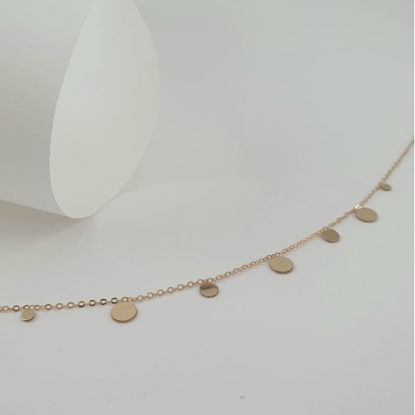 Βραχιόλι αλυσίδα χρυσή με κρεμαστούς λαμπερούς δίσκους - ΚΙΤΡΙΝΟ, ΧΡΥΣΟΣ K14 - 1