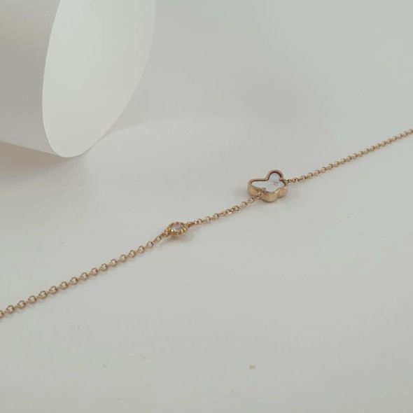 Βραχιόλι αλυσίδα χρυσή με πεταλούδα από Φίλντισι & Ζιργκον - ΚΙΤΡΙΝΟ, ΧΡΥΣΟΣ K9, MOTHER OF PEARL, WHITE - 1