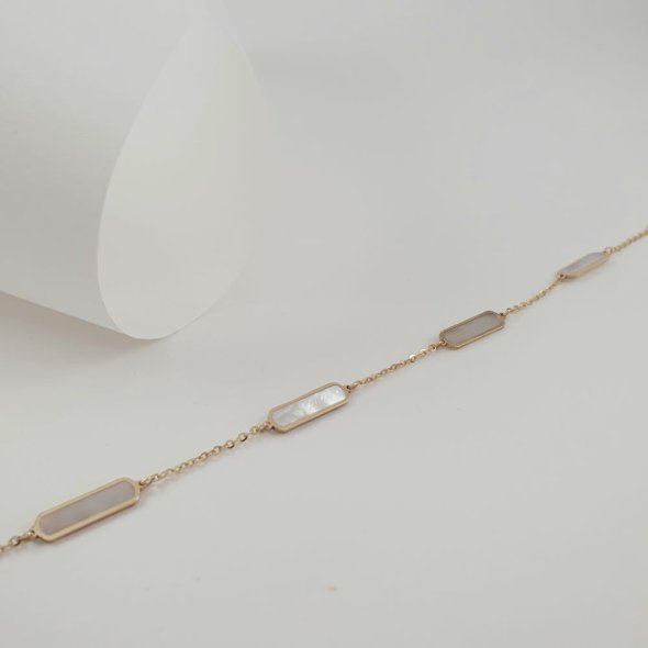 Βραχιόλι αλυσίδα χρυσή με Φίλντισι - ΚΙΤΡΙΝΟ, ΧΡΥΣΟΣ K14, MOTHER OF PEARL, WHITE - 1